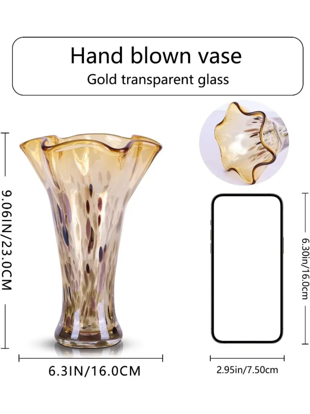 9.0 Gold Glass Unique Hand Blown Glass Vases for Flower Bouquet Shelf Decorative
